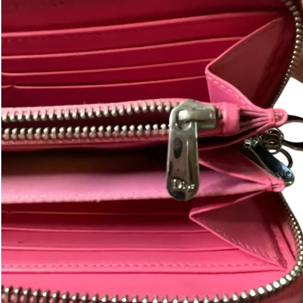 Dior Pink Patent Leather Cannage Quilted Zip Around Wallet 2016